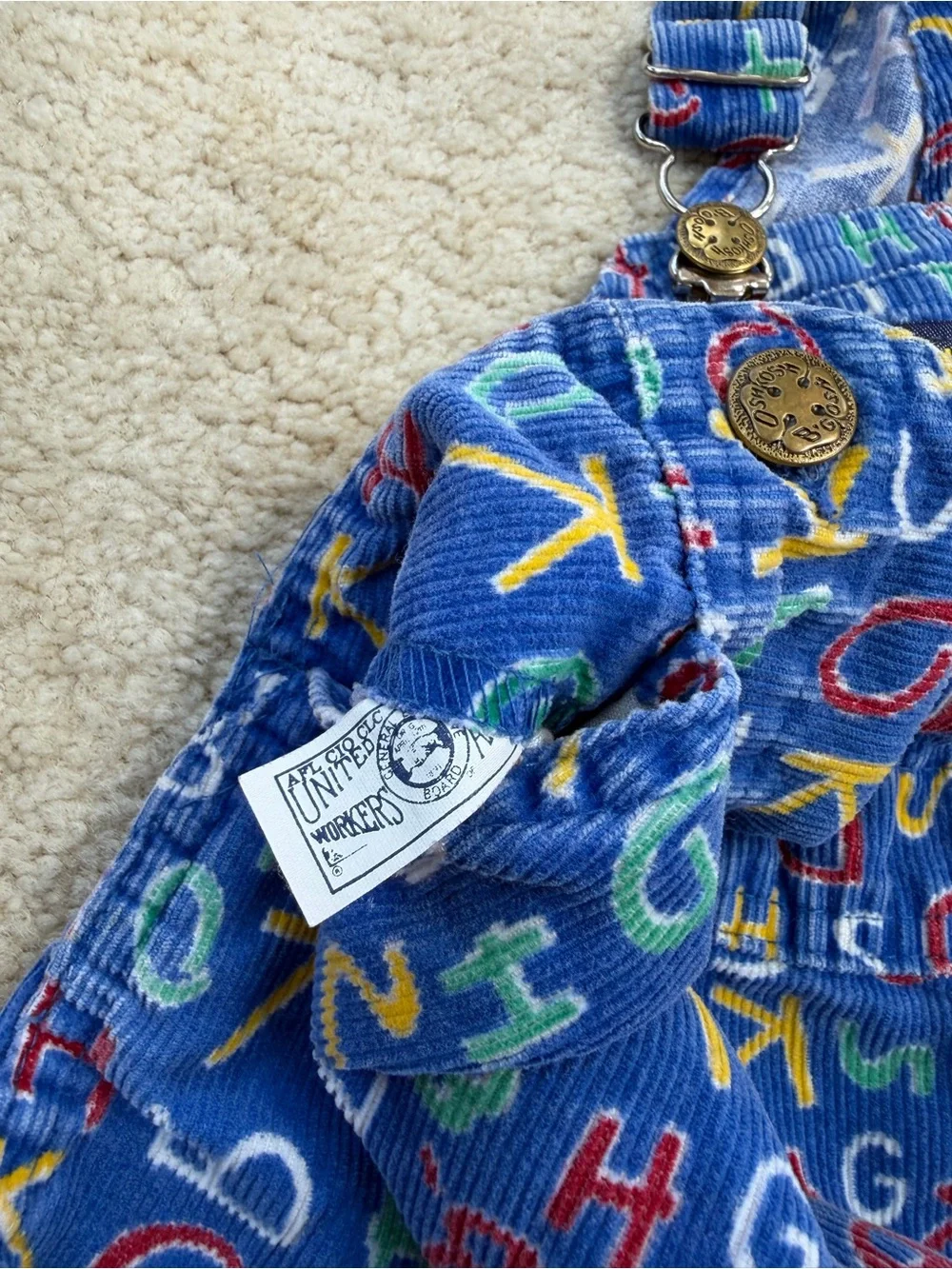 Vintage OshKosh Size 24 Months Vestbak Corduroy Letters Bib Overalls USA Made
